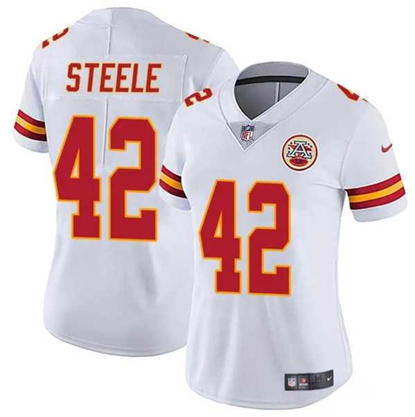 Womens Kansas City Chiefs #42 Carson Steele White Vapor Untouchable Limited Stitched Jersey Dzhi